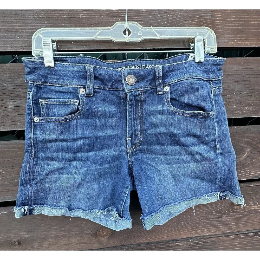 American Eagle Cutoff Cuffed Shorts *Size 8 Super Stretch Denim Blue